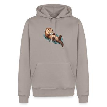 Teepausenotter - Männer Premium Bio Hoodie - Taupe - Vorne - Nico (187cm)