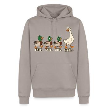 Ente Ente Ente Gans Tierhumor - Männer Premium Bio Hoodie - Taupe - Vorne - Nico (187cm)