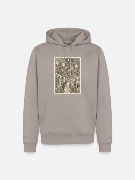 Linoleumschnitt der Laternen-Nachtmarktstraße - Männer Premium Bio Hoodie - Taupe