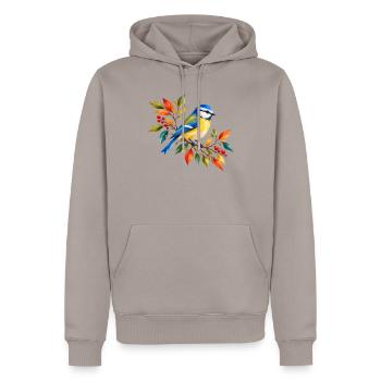 Blaumeise im bunten Herbst - Männer Premium Bio Hoodie - Taupe - Vorne - Nico (187cm)