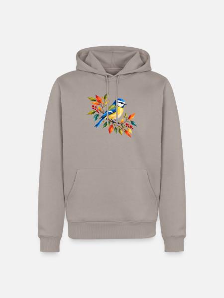 Blaumeise im bunten Herbst - Männer Premium Bio Hoodie - Taupe