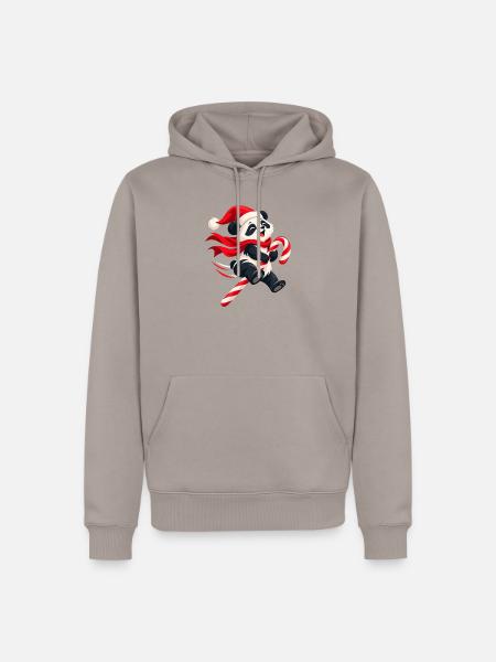 Weihnachtlicher Panda mit Zuckerstange - Männer Premium Bio Hoodie - Taupe