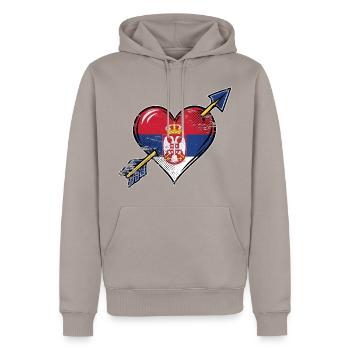 Serbien Flagge Herz mit Pfeil used look - Männer Premium Bio Hoodie - Taupe - Vorne - Nico (187cm)