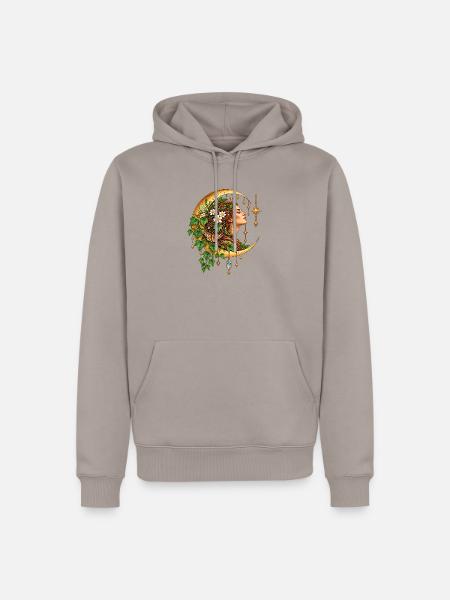 Mondgöttin im Blattkranz - Männer Premium Bio Hoodie - Taupe