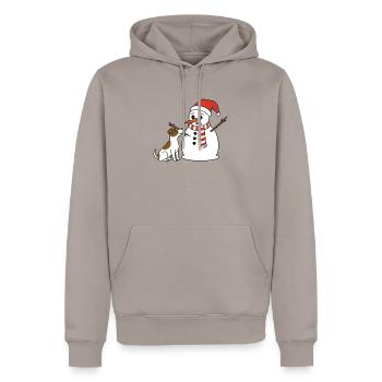 Jack Russell klaut Schneemann den Stockarm - Männer Premium Bio Hoodie - Taupe - Vorne - Nico (187cm)