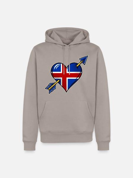 Island Flagge Herz mit Pfeil - Männer Premium Bio Hoodie - Taupe