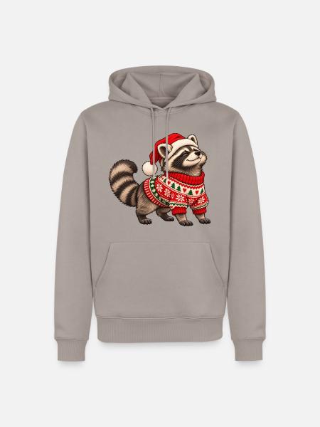 Weihnachts Waschbär – Norwegerpullover - Männer Premium Bio Hoodie - Taupe