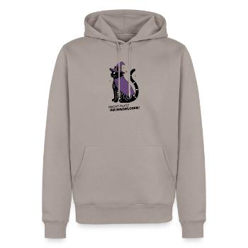 Macht Platz ihr Magielosen! – Schwarze Katze Hexe - Männer Premium Bio Hoodie - Taupe - Vorne - Nico (187cm)