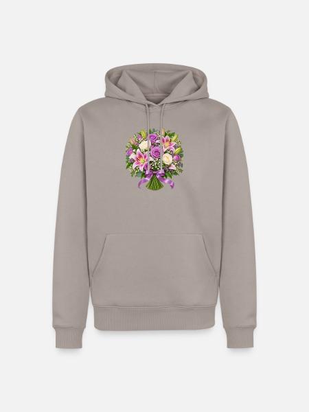 Pastellrosenlilienstrauß mit Lavendel - Männer Premium Bio Hoodie - Taupe