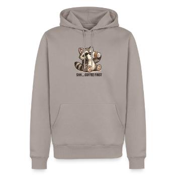 Waschbär mit Kaffee für Morgenmuffel - Männer Premium Bio Hoodie - Taupe - Vorne - Nico (187cm)