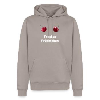 Freches Früchtchen - Zwei Kirschen Busen - Männer Premium Bio Hoodie - Taupe - Vorne - Nico (187cm)