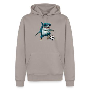 Fussball Hai Fisch - Männer Premium Bio Hoodie - Taupe - Vorne - Nico (187cm)