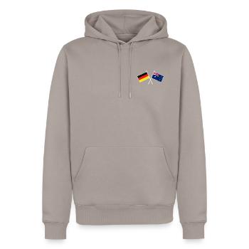 Deutschland & Australien Flaggen - Freundschaft - Männer Premium Bio Hoodie - Taupe - Vorne - Nico (187cm)