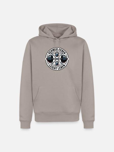 Schwer Heben Leicht Leben Gym - Männer Premium Bio Hoodie - Taupe