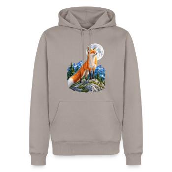 Wolf heult vor dem Mond Mondlicht Wolf wilde Tiere - Männer Premium Bio Hoodie - Taupe - Vorne - Nico (187cm)