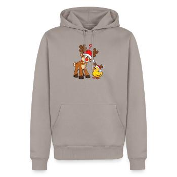 Rentier mit Ente Weihnachtsente Badeente - Männer Premium Bio Hoodie - Taupe - Vorne - Nico (187cm)