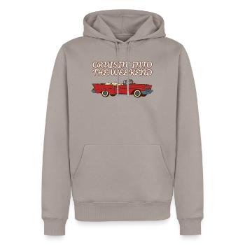Cruisin ins Wochenende Retro-Auto 50er - Männer Premium Bio Hoodie - Taupe - Vorne - Nico (187cm)