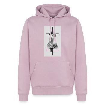 Modecollage mit Rabe und Dreieck - Männer Premium Bio Hoodie - Altrosa - Vorne - Nico (187cm)