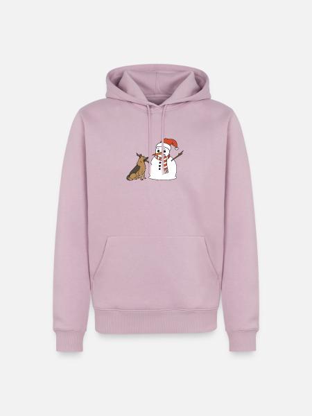 Schäferhund klaut Schneemann den Stockarm - Männer Premium Bio Hoodie - Altrosa