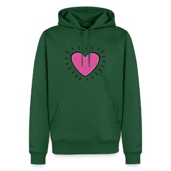 Pink Heart Burst Logo - Sweat à capuche Premium bio Homme - vert bouteille - Devant - Nico (187cm)