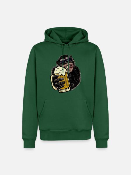 Affe mit Bier Biertrinkershirt Geschenk - Männer Premium Bio Hoodie - Flaschengrün