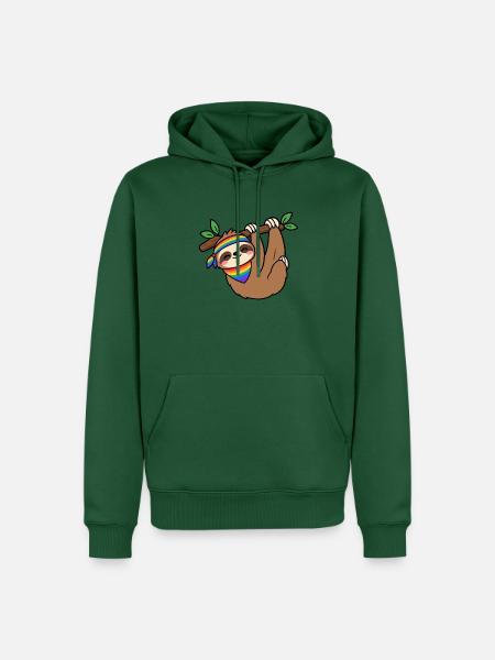 Regenbogen-Faultier-Treffpunkt - Männer Premium Bio Hoodie - Flaschengrün