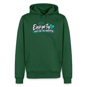 Einzigartig: Nicht Reparaturbedürftig - Männer Premium Bio Hoodie - Flaschengrün - Vorne - Nico (187cm)
