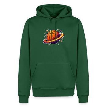 Basketball Planet Ring Weltraum Low Poly T-Shirt - Männer Premium Bio Hoodie - Flaschengrün - Vorne - Nico (187cm)
