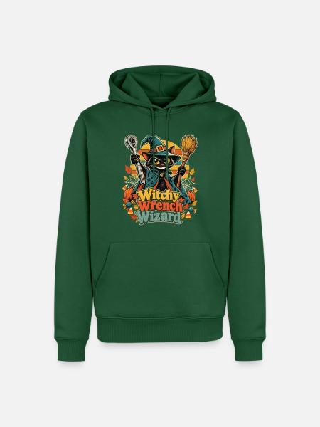 Halloween Hexenkatze Mechaniker Wizard - Männer Premium Bio Hoodie - Flaschengrün