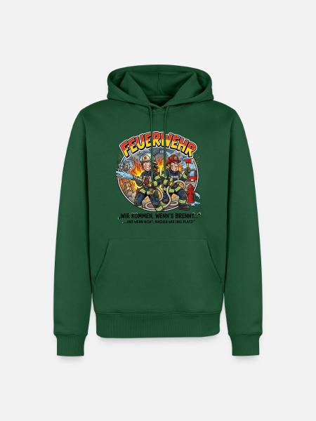 Feuerwehrhelden Cartoon-Szene - Männer Premium Bio Hoodie - Flaschengrün
