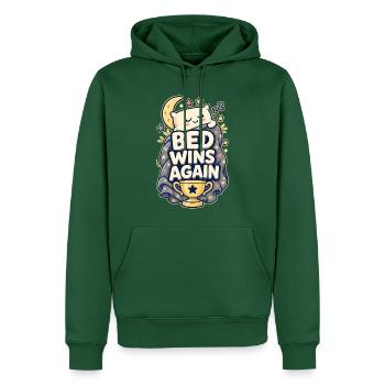 BED WINS AGAIN Nickerchen - Männer Premium Bio Hoodie - Flaschengrün - Vorne - Nico (187cm)