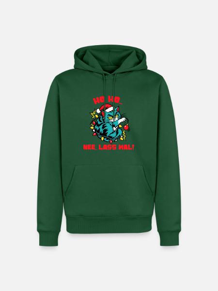 Santa-Katze mit Lichterkette - Männer Premium Bio Hoodie - Flaschengrün