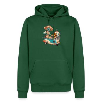 Außerirdischer Pizzabäcker im Retro-Foodtruck - Männer Premium Bio Hoodie - Flaschengrün - Vorne - Nico (187cm)