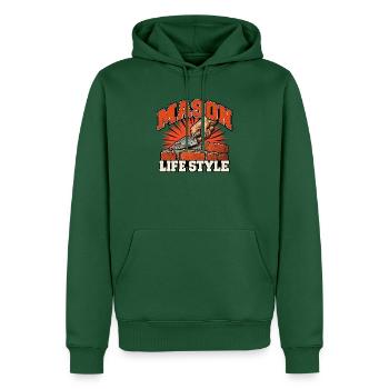 Mason Lifestyle Ziegelwerk - Männer Premium Bio Hoodie - Flaschengrün - Vorne - Nico (187cm)