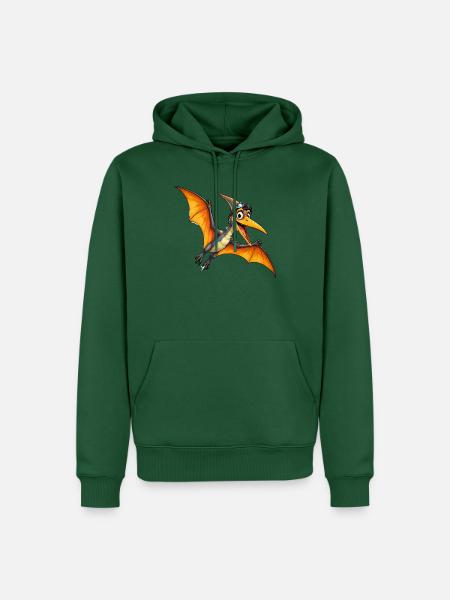 Dino mit Kopfhörer Sonnenbrille - Männer Premium Bio Hoodie - Flaschengrün