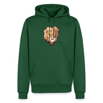 Mürrischer Löwenkopf - Männer Premium Bio Hoodie - Flaschengrün - Vorne - Nico (187cm)
