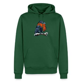 Krähe mit orangefarbenem Schal - Männer Premium Bio Hoodie - Flaschengrün - Vorne - Nico (187cm)