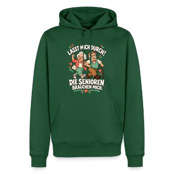 Lasst mich durch – Die Senioren brauchen mich - Männer Premium Bio Hoodie - Flaschengrün - Vorne - Nico (187cm)