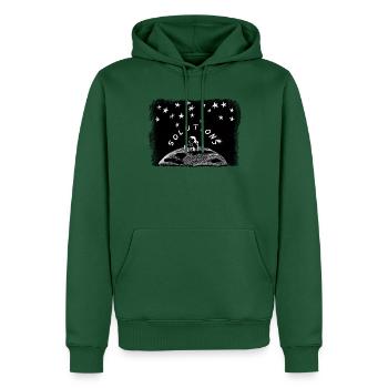 Solutions – Mädchen auf der Weltkugel unter Sterne - Männer Premium Bio Hoodie - Flaschengrün - Vorne - Nico (187cm)