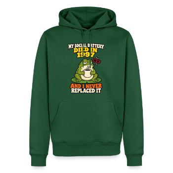 Soziale Batterie starb 1997 Lustiger introvertierter Frosch - Männer Premium Bio Hoodie - Flaschengrün - Vorne - Nico (187cm)