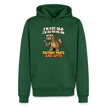 Nicht alt, läuft auf Originalteilen und Spite Turtle - Männer Premium Bio Hoodie - Flaschengrün - Vorne - Nico (187cm)