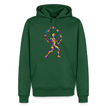 Psychedelischer Jongleur – Bunte Jonglage mit fünf - Männer Premium Bio Hoodie - Flaschengrün - Vorne - Nico (187cm)