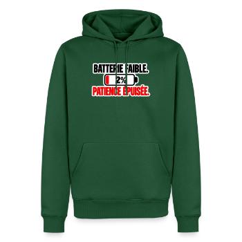 Niedriger Akku, erschöpfte Geduld - Männer Premium Bio Hoodie - Flaschengrün - Vorne - Nico (187cm)