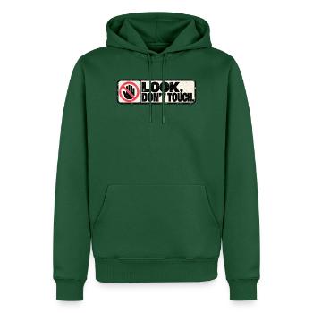 Look, Don't Touch – Retro Warning Design - Männer Premium Bio Hoodie - Flaschengrün - Vorne - Nico (187cm)