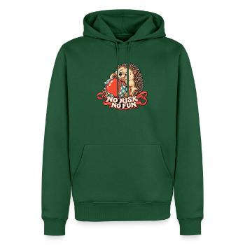 Igel mit Geschenk – No Risk No Fun - Männer Premium Bio Hoodie - Flaschengrün - Vorne - Nico (187cm)