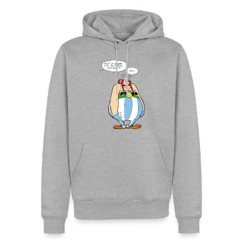 Asterix & Obelix - Obelix Sprechblasen - Männer Premium Bio Hoodie - Grau meliert - Vorne - Thijin (182cm)