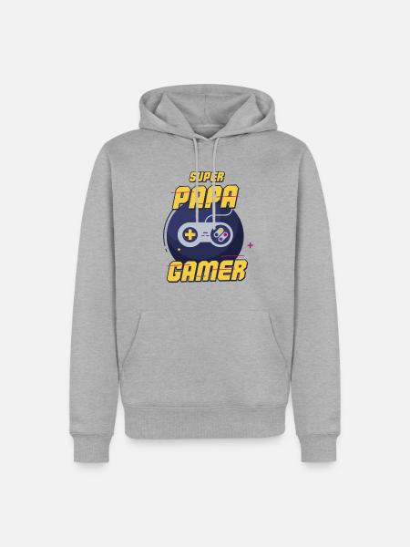 Super Daddy Gamer - Männer Premium Bio Hoodie - Grau meliert