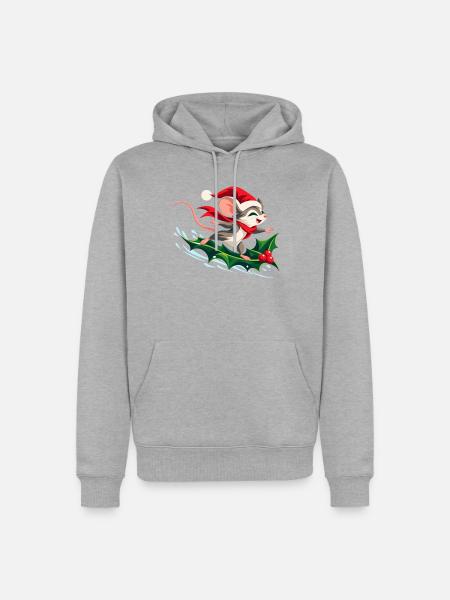 Fröhliche Maus surft auf Stechpalme - Männer Premium Bio Hoodie - Grau meliert