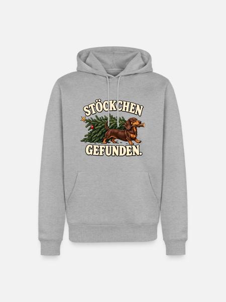 Dackel Weihnachtsbaum – Stöckchen gefunden - Männer Premium Bio Hoodie - Grau meliert