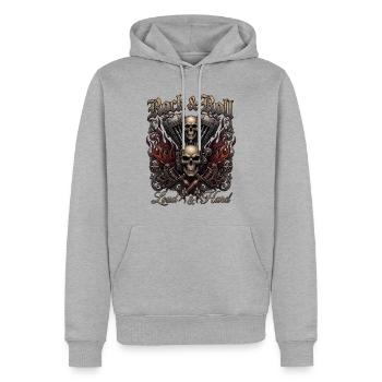 Rock & Roll Skull Flames  - Männer Premium Bio Hoodie - Grau meliert - Vorne - Thijin (182cm)